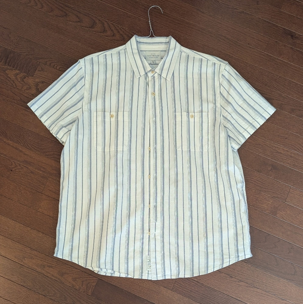 Lucky Brand - Men's Striped Button-Down Shirt - White and Blue - XL